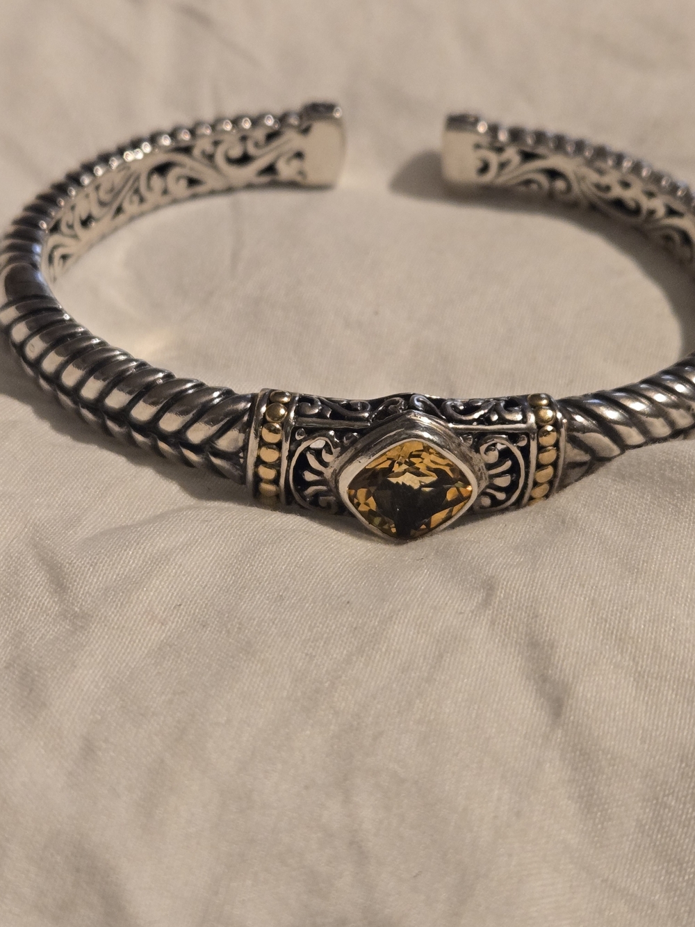 Robert Manse 925 Sterling Silver 18K Gold Citrine Balinese Cuff Bracelet